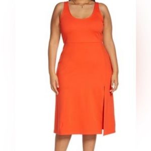 Open Edit Scoop Neck Midi Dress in Red Grenadine-Size Small